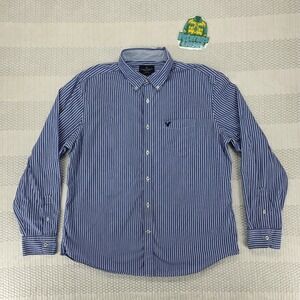 American Eagle Classic Fit Stripes Button Down Shirt Men's XL Blue Long Sleeve